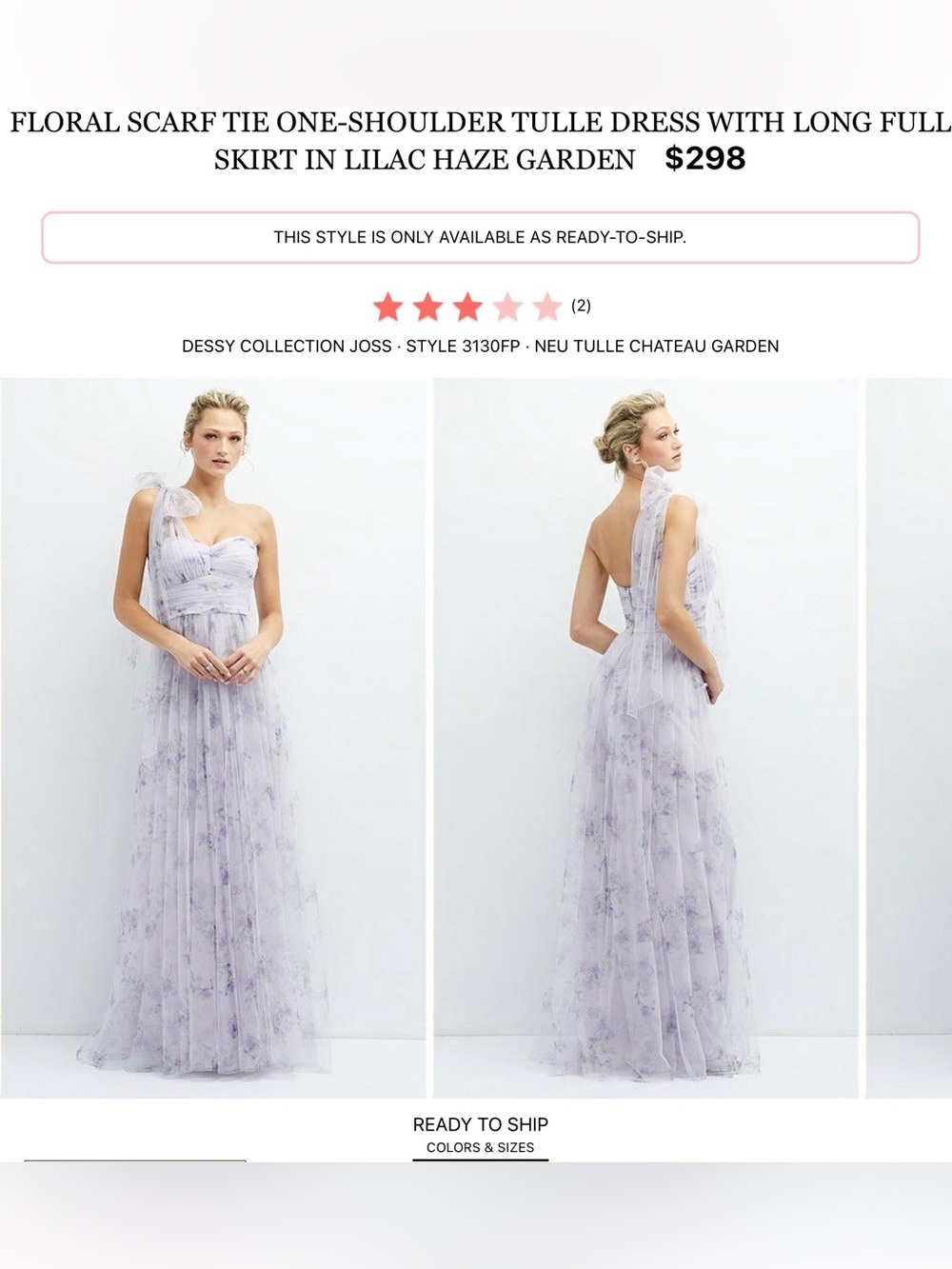 Dessy Collection Lilac Tulle Strap Dress with Pastel Floral Accents